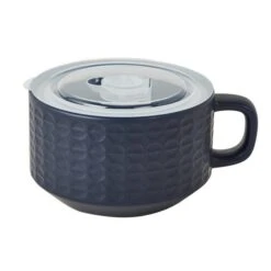 Navy Embossed Ceramic Soup Mug