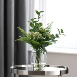 Artificial Allium And Foliage Bouquet In Glass Vase