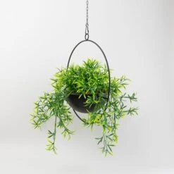 Artificial Trailing Plant In Black Industrial Round Hanging Plant Pot -Dunelm 30732426 alt02