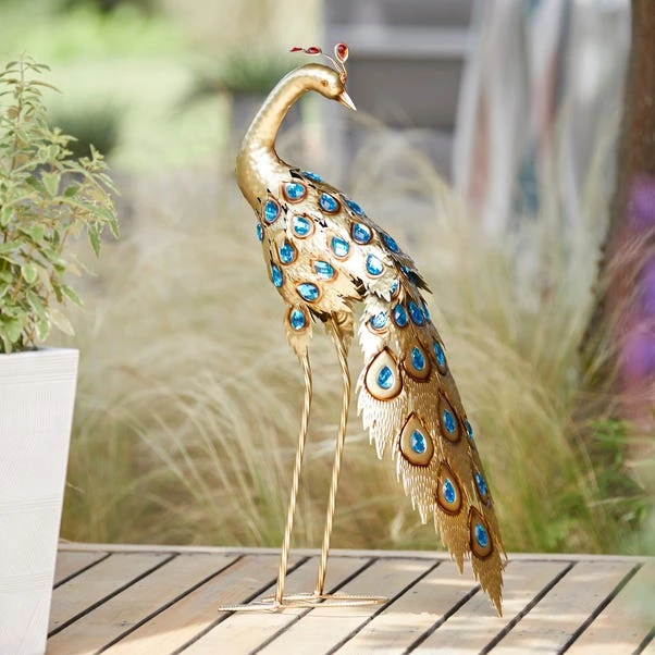 Gold Peacock Indoor Outdoor Ornament 3 Gold Peacock Indoor Outdoor Ornament