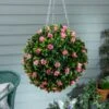 Artificial Hanging Pink Floral Topiary Ball 25cm -Dunelm 30796521