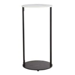 Aiko Side Table With 1 LED Light, Black And Marble Effect -Dunelm 30802418 alt04