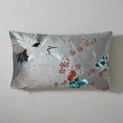 Embroidered Crane Silver Cushion Cover -Dunelm 30826665 alt02