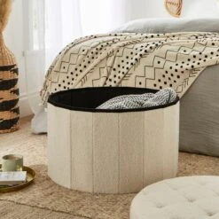 Boucle Large Round Ottoman -Dunelm 30835305 alt01