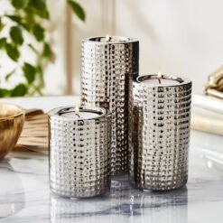 Set Of 3 Dimpled Tealight Holders -Dunelm 30851426