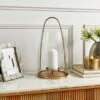 Gold And Wood Curved Lantern 2 Gold And Wood Curved Lantern -Dunelm 30864003
