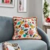 Embroidered Floral Chenille Square Cushion -Dunelm 30864456