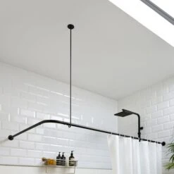 L Shape Black Shower Curtain Rail