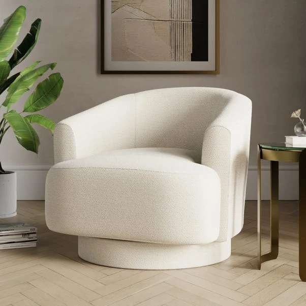 Carmen Curved Ivory Chunky Chenille Swivel Chair 3 Carmen Curved Ivory Chunky Chenille Swivel Chair