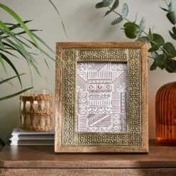 Detailed Gold Metal Wooden Edge Photo Frame -Dunelm 30868081