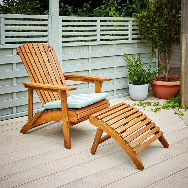 Wooden Adirondack Chair With Footstool 3 Wooden Adirondack Chair With Footstool