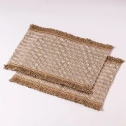 Pack Of 2 Jute Geo Rectangle Placemats -Dunelm 30890864 alt01