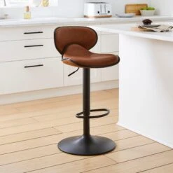 Donte Adjustable Height Swivel Bar Stool, Faux Leather -Dunelm 30891307 alt01