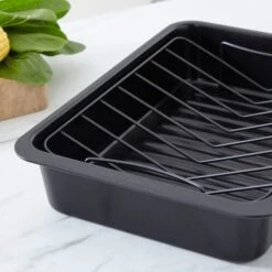 Heavy Gauge Non-stick Roaster With Rack, 37cm 6 Heavy Gauge Non-stick Roaster With Rack, 37cm -Dunelm 30892511 alt01