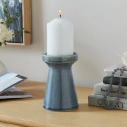 Reactive Glaze Ceramic Pillar Candle Holder -Dunelm 30896017