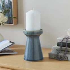 Reactive Glaze Ceramic Pillar Candle Holder -Dunelm 30896017 alt01