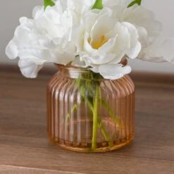 Artificial Parrot Tulip In Apricot Ribbed Glass Vase -Dunelm 30923350 alt02