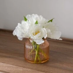 Artificial Parrot Tulip In Apricot Ribbed Glass Vase -Dunelm 30923350 alt03