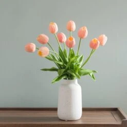Artificial Tulip Arrangement In Textured Ceramic Vase -Dunelm 30923367 alt04