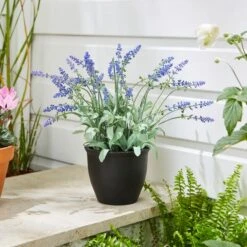 Artificial Lavender In Black Plant Pot