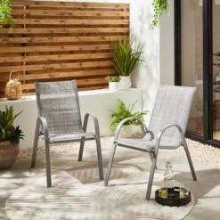 Set Of 2 Textilene Stacking Chairs -Dunelm 30926402 alt01