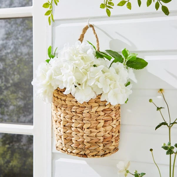 Artificial White Hydrangea In Hanging Basket 3 Artificial White Hydrangea In Hanging Basket