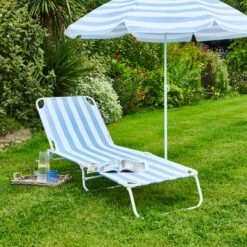 Blue And White Folding Lounger -Dunelm 30926656 alt01