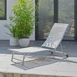 Grey Textilene Lounger With Wheels -Dunelm 30926692 alt02