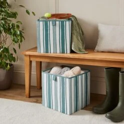 Set Of 2 Coastal Stripe Storage Cubes