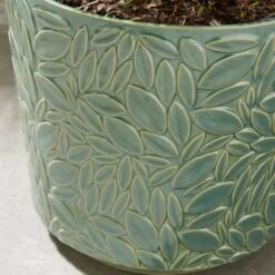 Leaf Embossed Stoneware Plant Pot 9 Leaf Embossed Stoneware Plant Pot -Dunelm 30927965 alt01