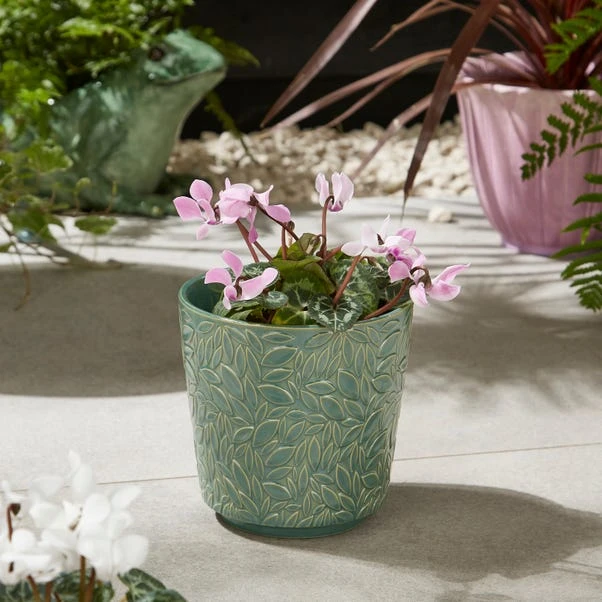 Leaf Embossed Stoneware Plant Pot 3 Leaf Embossed Stoneware Plant Pot