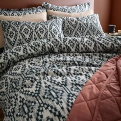 Syrah Ikat 100% Cotton Duvet Cover And Pillowcase Set -Dunelm 30931779 alt03