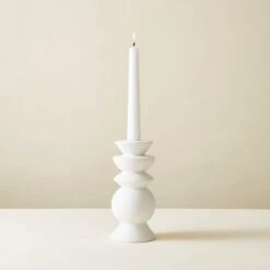 White Textured Ceramic Candlestick Holder