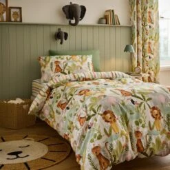 Jungle Friends 100% Cotton Reversible Duvet Cover And Pillowcase Set -Dunelm 30937610