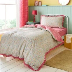 Ditsy Frill Reversible Duvet Cover And Pillowcase Set -Dunelm 30937750