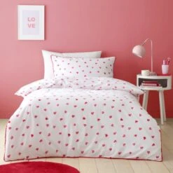 Red Hearts 100% Cotton Duvet Cover And Pillowcase Set -Dunelm 30957199