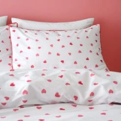 Red Hearts 100% Cotton Duvet Cover And Pillowcase Set -Dunelm 30957199 alt01