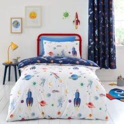 Space 100% Cotton Reversible Duvet Cover And Pillowcase Set -Dunelm 30957242 alt02