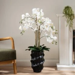 Artificial Real Touch Phalaenopsis Orchid In Stone Plant Pot