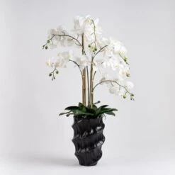 Artificial Real Touch Phalaenopsis Orchid In Stone Plant Pot -Dunelm 30958090 alt04