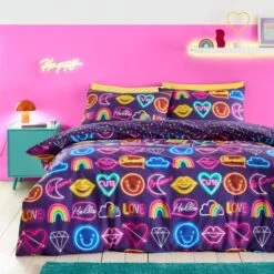 Neon Reversible Duvet Cover And Pillowcase Set
