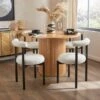 Amari 4 Seater Round Dining Table With 4 Violeta Ivory Boucle Dining Chairs -Dunelm 60246563